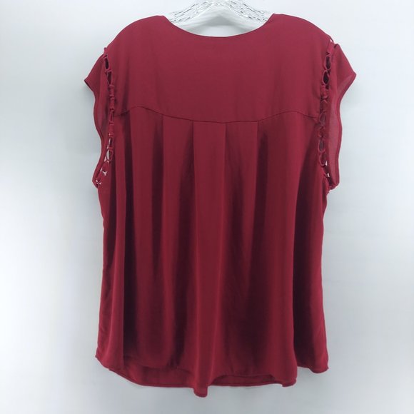 Daniel Raine maroon chiffon Short Sleeve Shirt| Size 2X - Picture 8 of 9